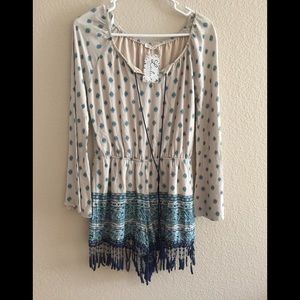 NWT Lulu Bella long sleeve ivory/blue romper